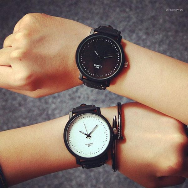 

durable watch fashion round steel case men women faux leather quartz analog wrist wristwatches, Slivery;brown