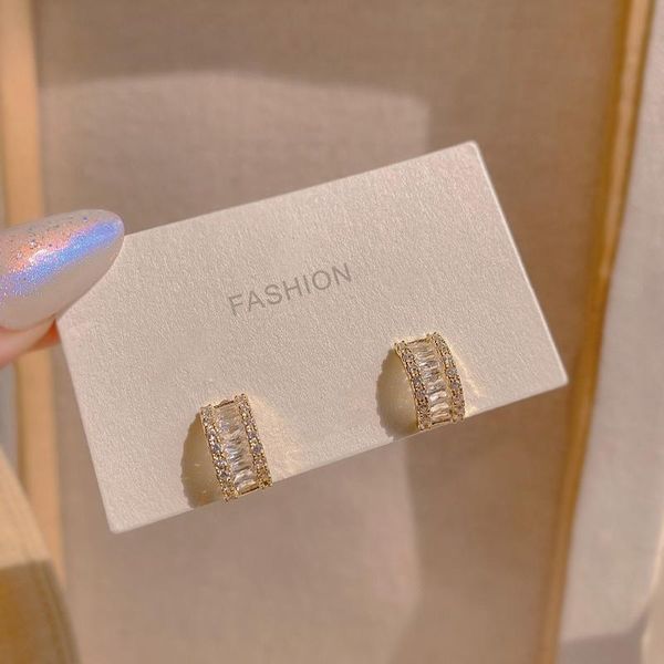 

stud permih fashion vintage earrings geometry metal gold for women shiny tranparent zircon female 2021 trend, Golden;silver