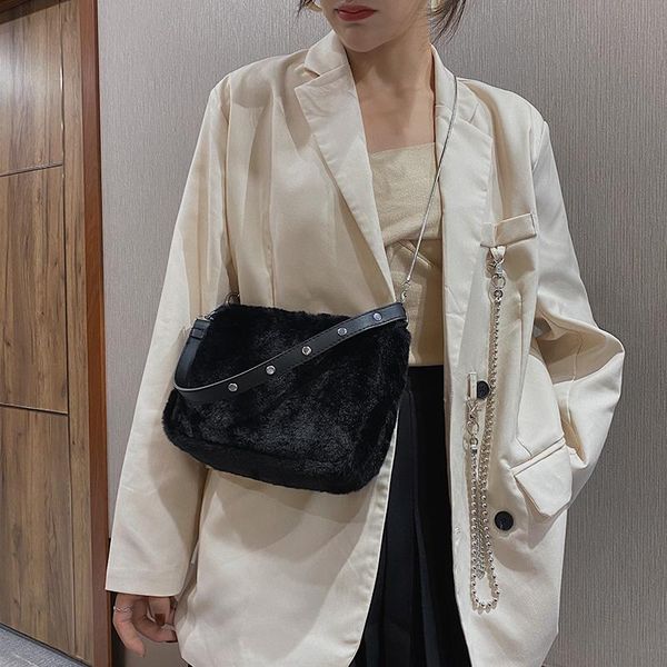 

shoulder bags winter faux fur 2021 crossbody for women soft small bag women's trending chain handbags and purses