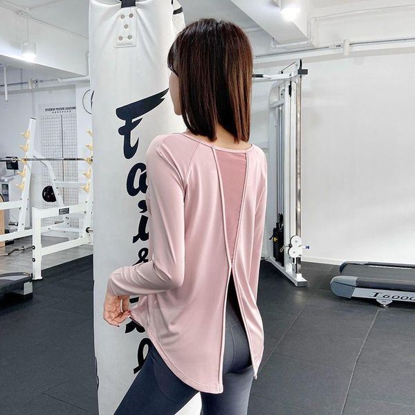 

yoga outfit women t-shirt fitness wear long-sleeved mesh thin loose professional slimming breathable quick-drying clothes sports top