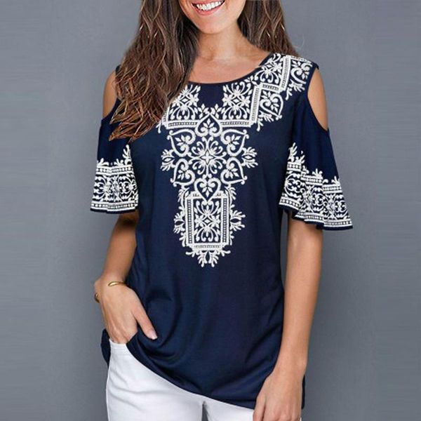 

women's blouses & shirts plus size women blouse ethnic off shoulder summer boho tunic shirt short sleeve vogueshirt for blusas, White