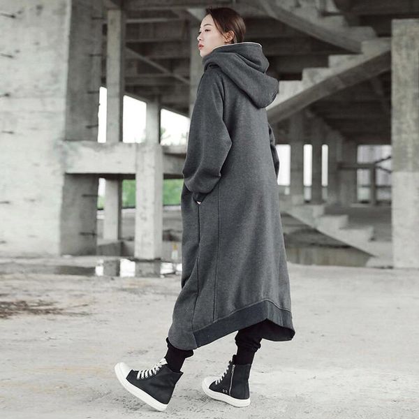 

zanzea winter hoodies sweatshirt coat women hooded sleeve fleece outwear irregular boyfriend long jacket plus size 200919, Black;brown