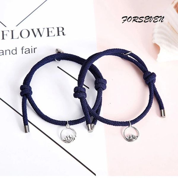 

charm bracelets 2 pcs/set couple fashion mutual attraction rope braided distance bangle magnetic jewelry for women men lover, Golden;silver