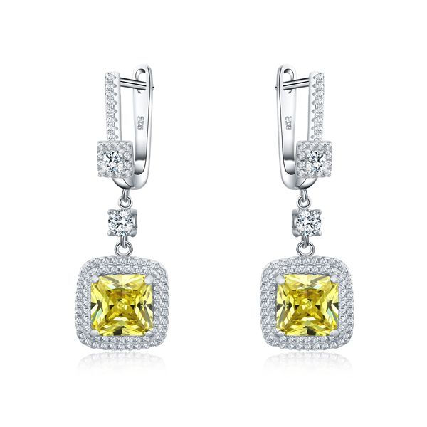 

selling 925 sterling silver jewelry yellow cz earrings for women gift box english lock
