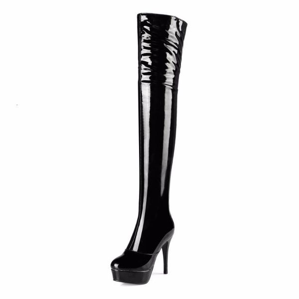 

arrival winter patent leather zip pointed toe thin heel long short plush women over the knee boots zy170908 0525, Black