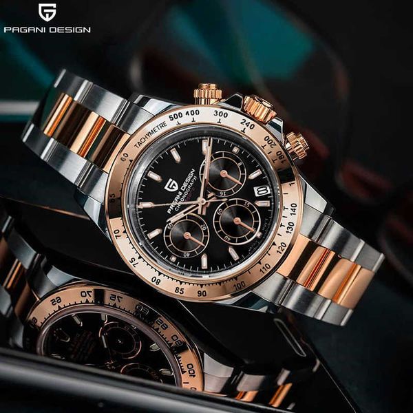 

pagani design fashion brand quartz men automatic date watches diving 100m sport chronograph sapphire glass casual watch vk63 210728, Slivery;brown