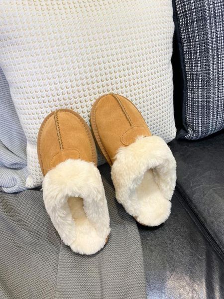 

genuine leather warm women shoes slip on flats female home flip flops winter lady slippers plus size 35-45, Black