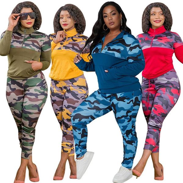 

women's pants & capris plus size s-5xl 2 piece outfits for women camouflage printed stretch casual joggor fitness matching set wholesal, Black;white