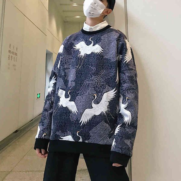 

men's hoodies & sweatshirts printing round collar cotton clothes casual high-quality blue color pullover loose coats s-4xl ib5b, Black