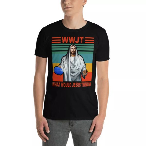 

wwjt what would jesus throw cool disc golf golfer golfing lover shirt, White;black