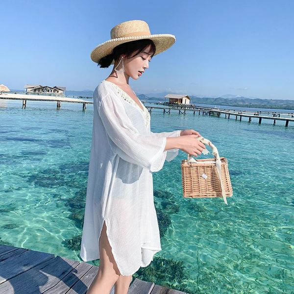 

one-piece suits rhyme lady 2021 v-neck long sleeve beach jacket seaside holiday swimsuit bikini over