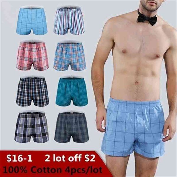 

classic plaid men's boxers cotton mens underwear trunks woven homme panties boxer with elastic waistband shorts loose men 210730, Black;white
