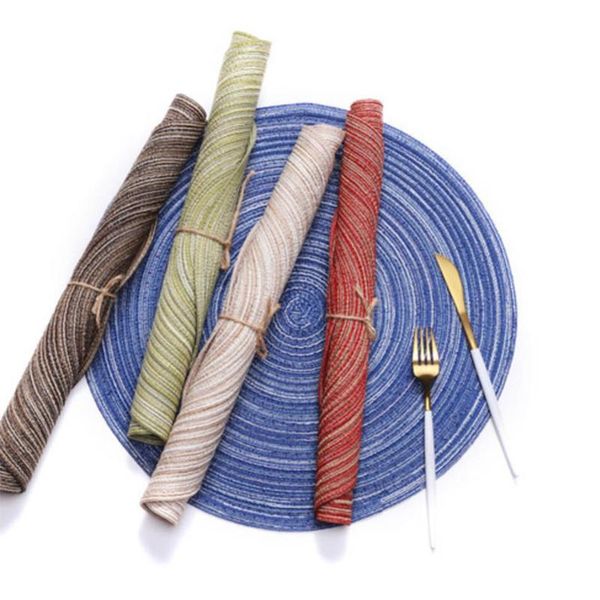 

mats & pads round weaving placemats,kitchen dinning table place pad,non slip and heat stain resistant tabledecorative