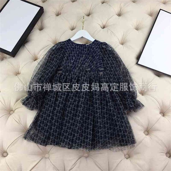 

children's autumn girl princess skirt letter soft yarn middle school children's long sleeve elegant dress, Red;yellow