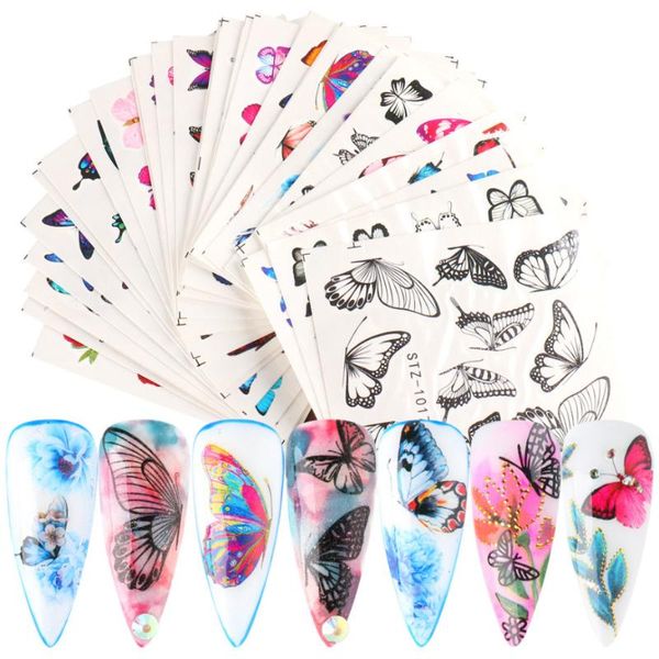 

30pcs 3d butterfly nail art stickers adhesive sliders colorful blue flowers transfer decals foils wraps decorations &, Black