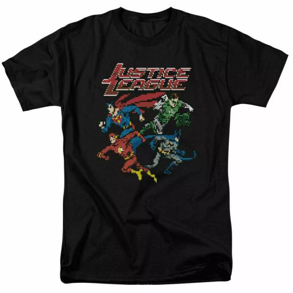 

justice league pixel league t shirt licensed comic book tee black, White;black