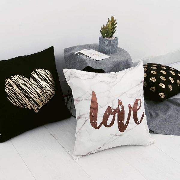

cushion/decorative pillow love heart black and white gold foil cushion decorative pillows home decor sofa throw pillowcase almofadas decorat