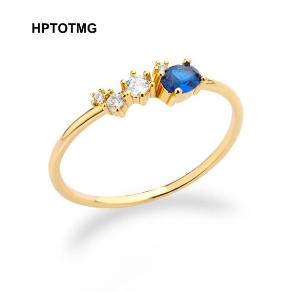 

wedding rings gold blue zircon thin ring for women silver plated aesthetic finger jewelry 2021 trend birthday party gifts bague femme, Slivery;golden