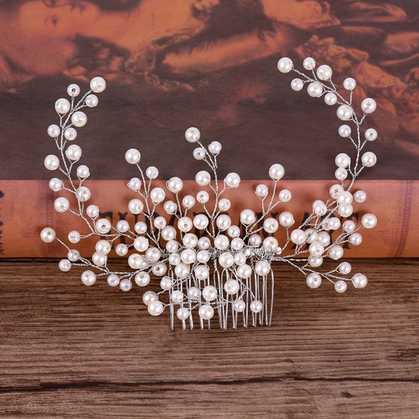 

trendy pearl wedding hair combs hair accessories tiara women bridal headpiece bride hair ornaments jewelrydio chan contact, Golden;white