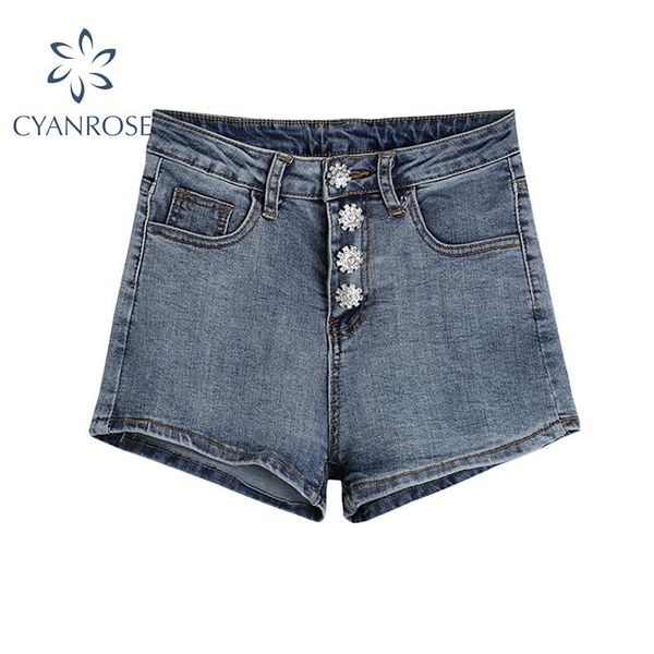 

women's shorts summer women denim 2021 fashion streetwear vintage flower button korean high waist casual skinny jean female, White;black
