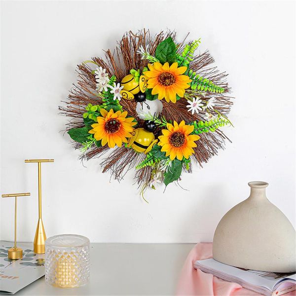 

artificial sunflower front door hanging garland home window wall wreath spring summer outdoor indoor decorations for decorative flowers & wr