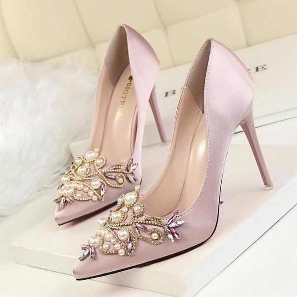 

dress shoes women pumps rhinestone high heels pointed toe crystal pearl party wedding, Black