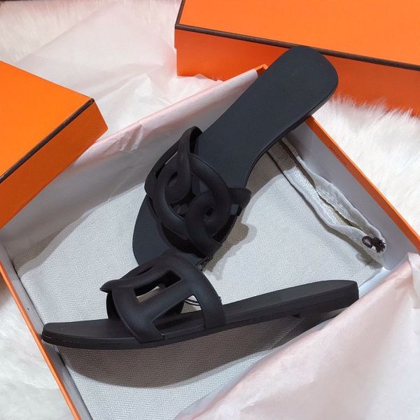 

official website 70% off outlet summer women fashion flat slippers containers frosted slides luxury brand designers design flats shoes flip, Black