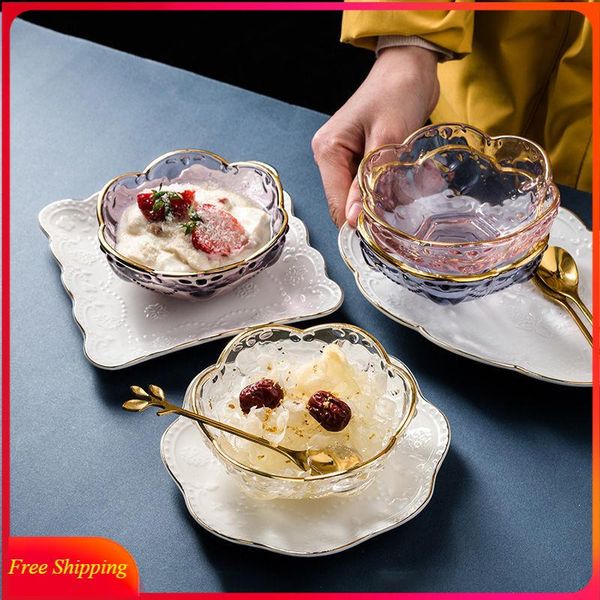 

dishes & plates high-end dessert bowl european-style transparent glass small salad yogurt breakfast tableware fruit with spoon plate