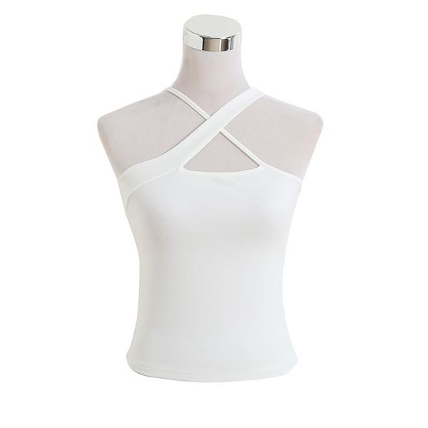

women's tanks & camis 2021 arrival summer style fashion street solid color cross-neck sling women, elastic tight-fitting short base, White