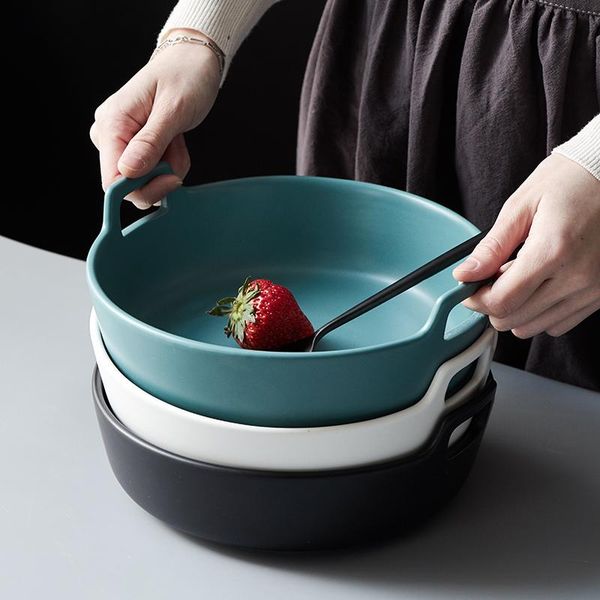 

large salad serving bowl ceramic dinner with double handle soup chinese cuisine noodle ramen 1200ml bowls