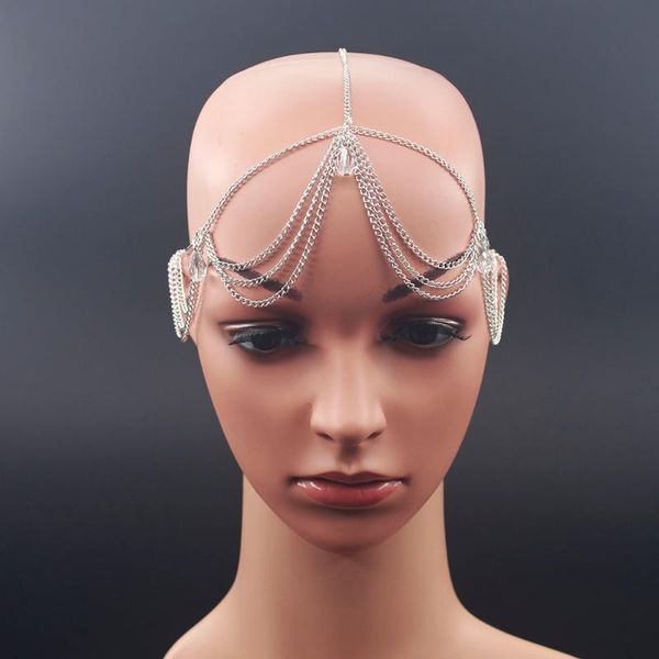 

hair clips & barrettes fashion multilayer chain crystal tassels drop female with accessory head helmet forehead jewelry, Golden;silver