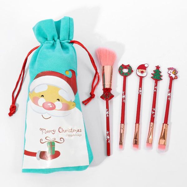

makeup brushes 5pc cartoon brush christmas santa claus cute eye shadow tool with storage bag skin-friendly face set