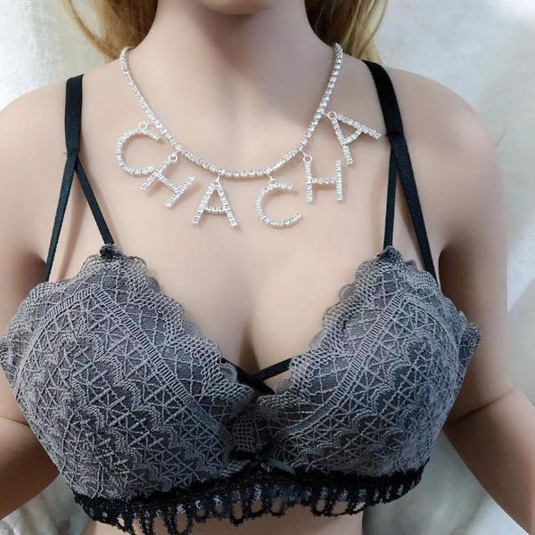 

chains 2021 fashion simple shining rhinestone letter pendant crystal necklace women's exquisite bridal wedding jewelry, Silver
