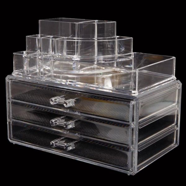 

rectangular room-saving 3-layer drawers plastic makeup case transparent 190813205 cosmetic bags & cases