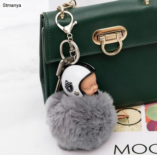 

keychains sleep baby key chain women fashion bag charm pom keychain car ring purse pendant holder gift jewelry k1762, Silver