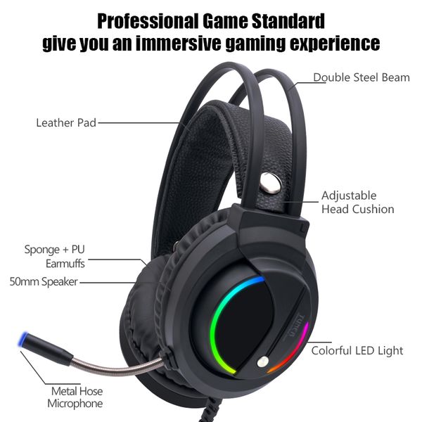 

gaming headset gamer 7.1 surround sound usb 3.5mm wired rgb light game headphones with microphone for tablet pc xbox one 360