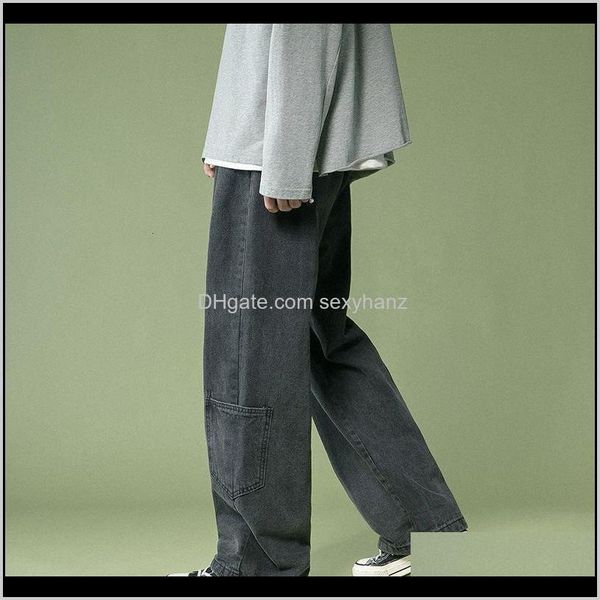 

clothing apparel drop delivery 2021 korean wideleg fashion retro casual pocket jeans men streetwear loose hiphop straight denim trousers men, Blue