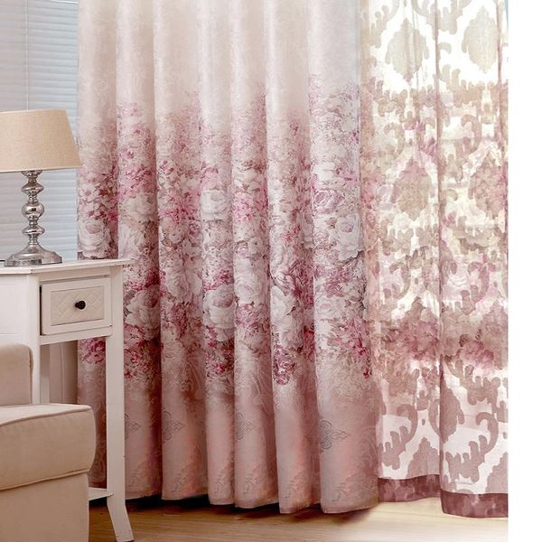 

european retro simple pastoral cotton and linen jacquard screen shading living room bedroom custom pink wedding curtains curtain & drapes