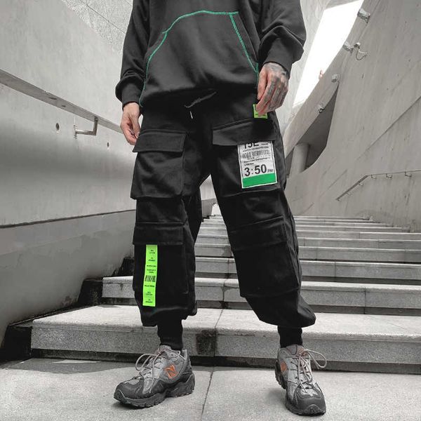 

men's pants men streetwear cargo overalls mens baggy hip hop joggers pockets harem black sweatpants male drop ovue t5wt