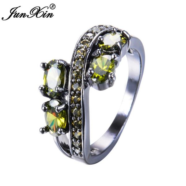 

female peridot zircon stone ring black gold filled wedding party engagement women birthday gift bijoux rings, Slivery;golden