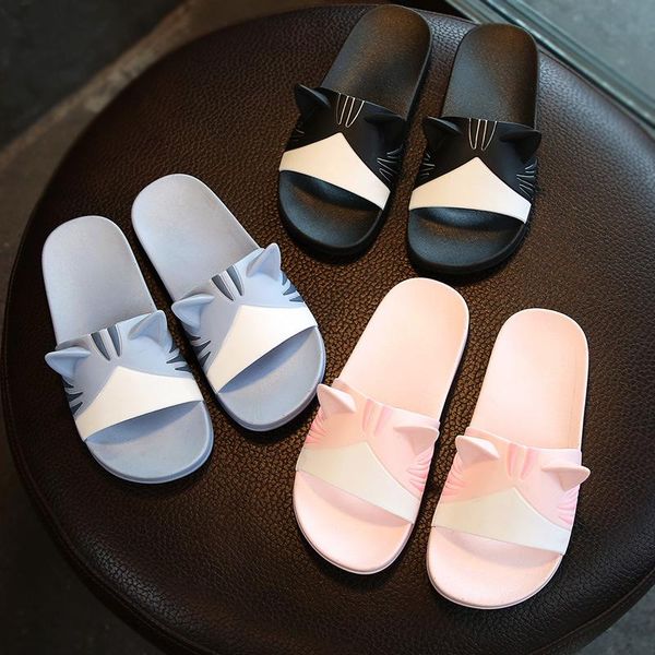 

slippers cat ears sandals and for women in summer bathroom, home use korean bathing couple wearing parent-child shoes men, Black