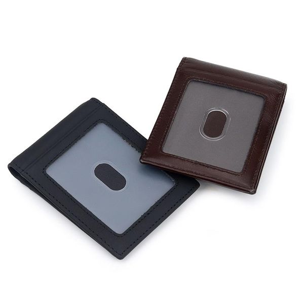 

card holders rfid protection metal wallet business holder fashion multi-function women men genuine leather case, Brown;gray