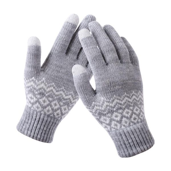 

sports gloves autumn and winter warmth cold protection thickened jacquard ladies knitted touch screen women, Black