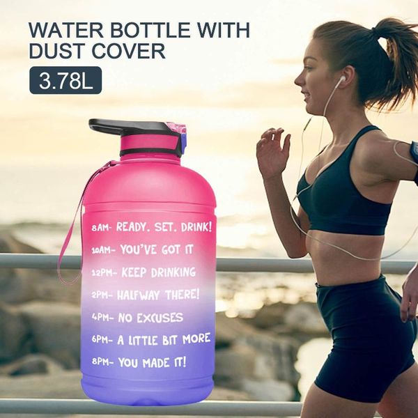 

quifit 3.78l 128oz gallon water bottle with straw clear plastic drinking bottles gym tool jug bpa sports cup & cages