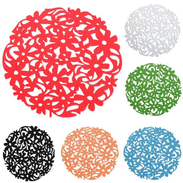 

mats & pads round laser cut flower felt placemats kitchen dinner table cup cushion
