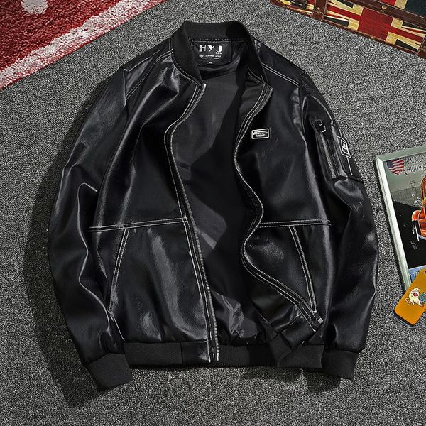 Motão motociclista PU Casaco de bombardeiro de couro 2021spring streetwear casaco masculino coreano casual beisebol preto jaquetas masculinas