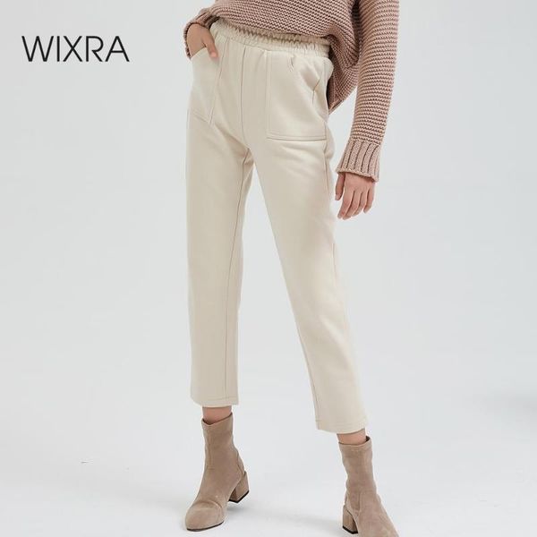 

women's pants & capris wixra women solid woolen female winter clothing casual trousers high waist ankle-length harem, Black;white