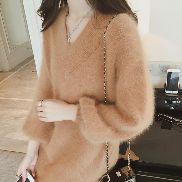 

european and american fashion style long sable hair sleeve winter dress wool knitwear whom mohair sweaters women's, White;black