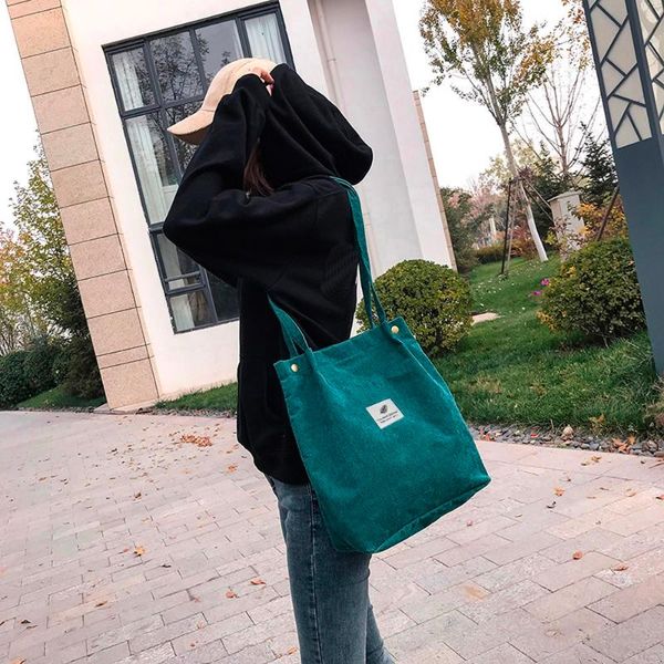 

women corduroy shopping bag female canvas cloth shoulder environmental storage handbag reusable foldable eco grocery totes bags