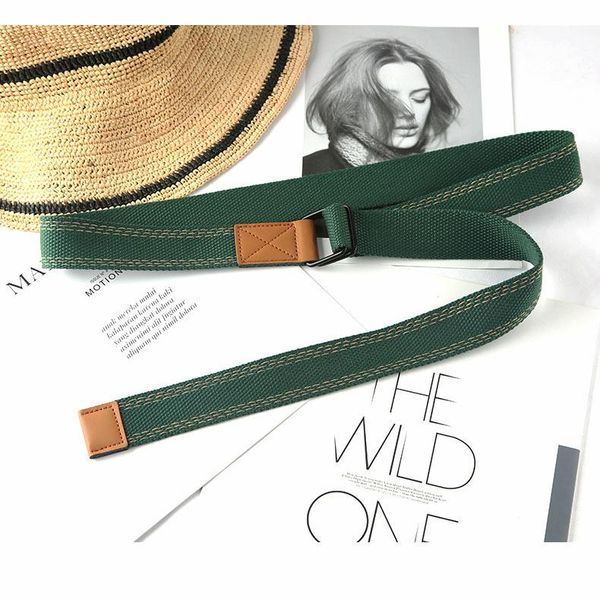 

belts black double-button solid color canvas leather belt for student jeans with double-loop punk men and women, Black;brown